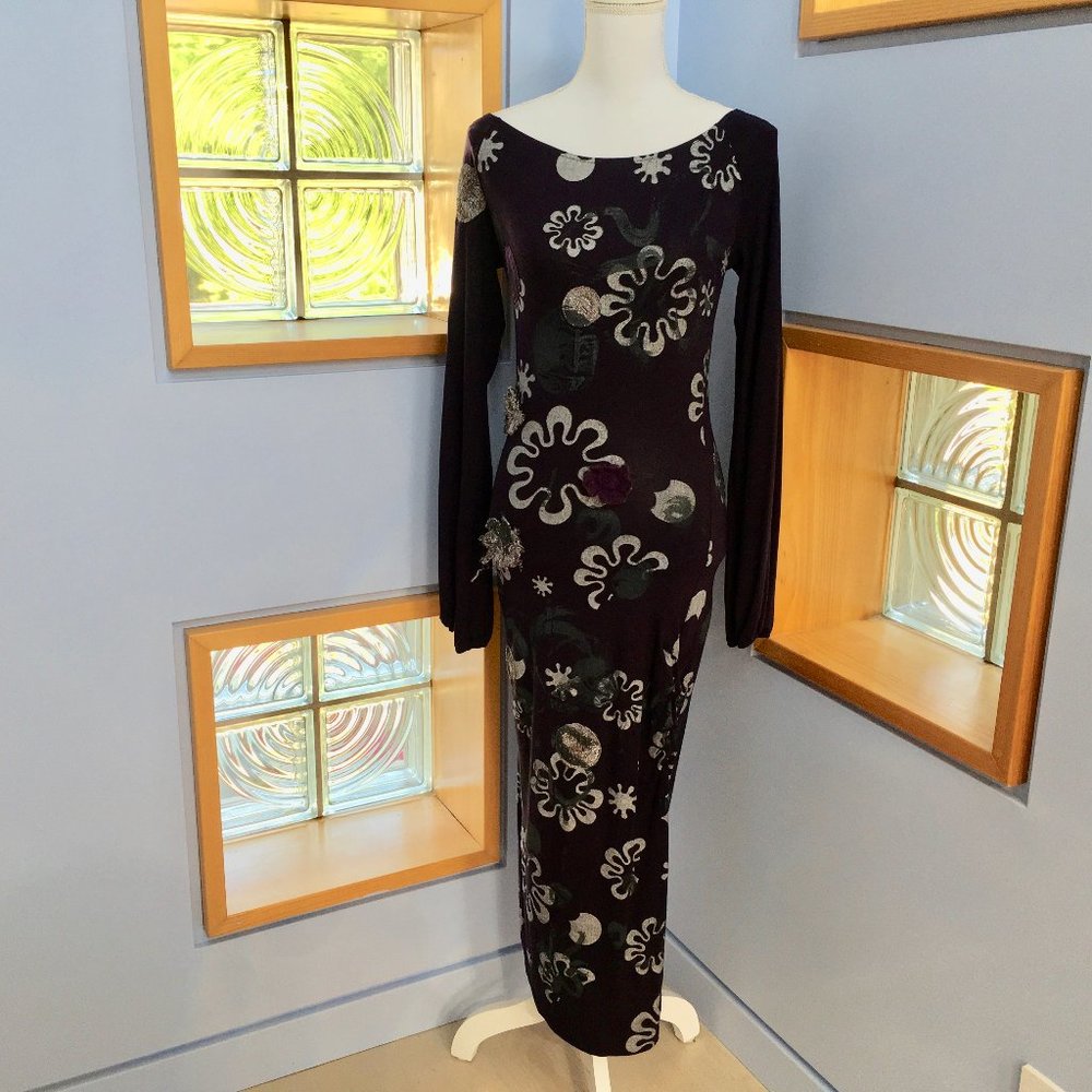 Formfitting Deep Purple Dress with Silver detail S
